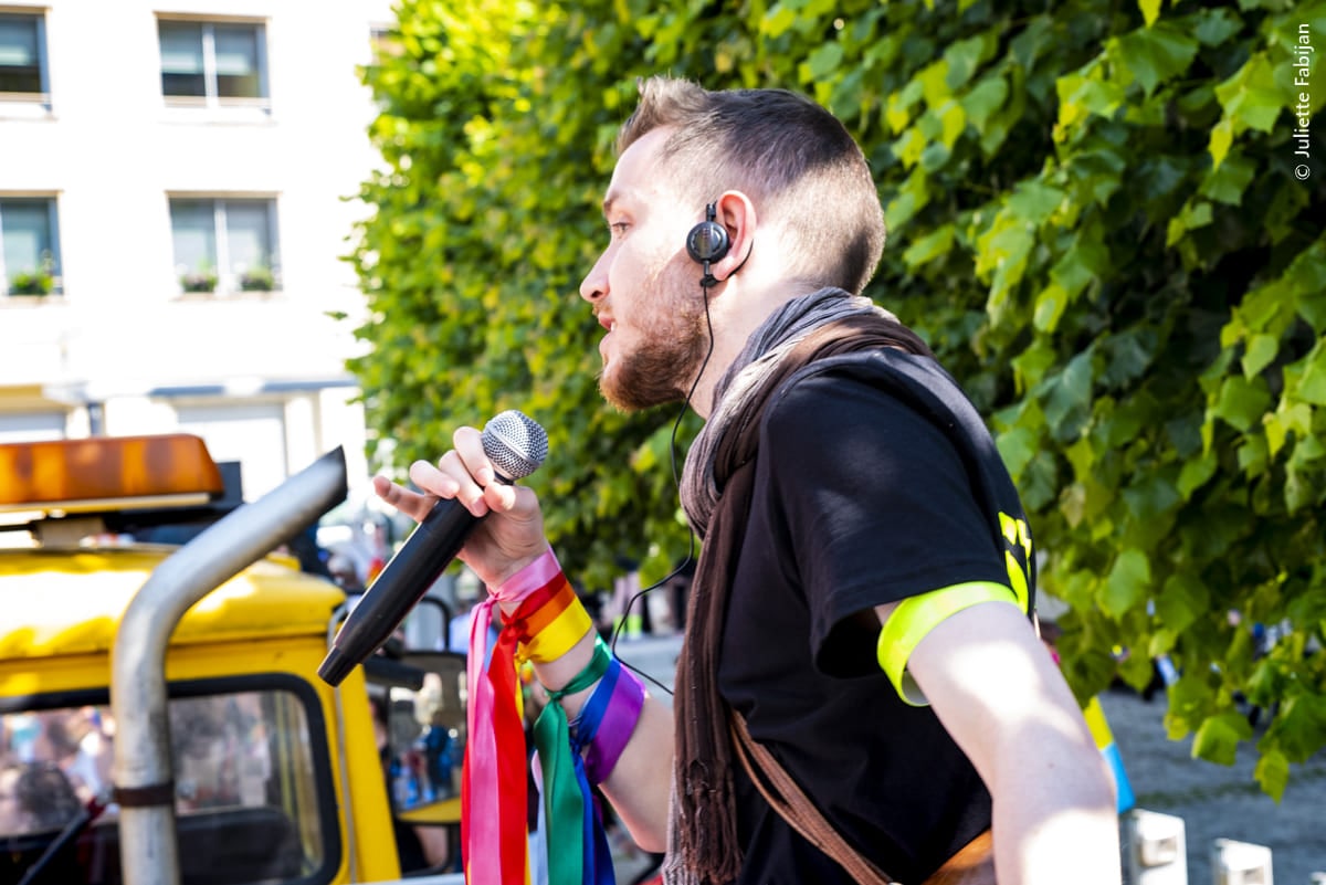 Flash Our True Colors activist at the first Amiens Pride march in 2019