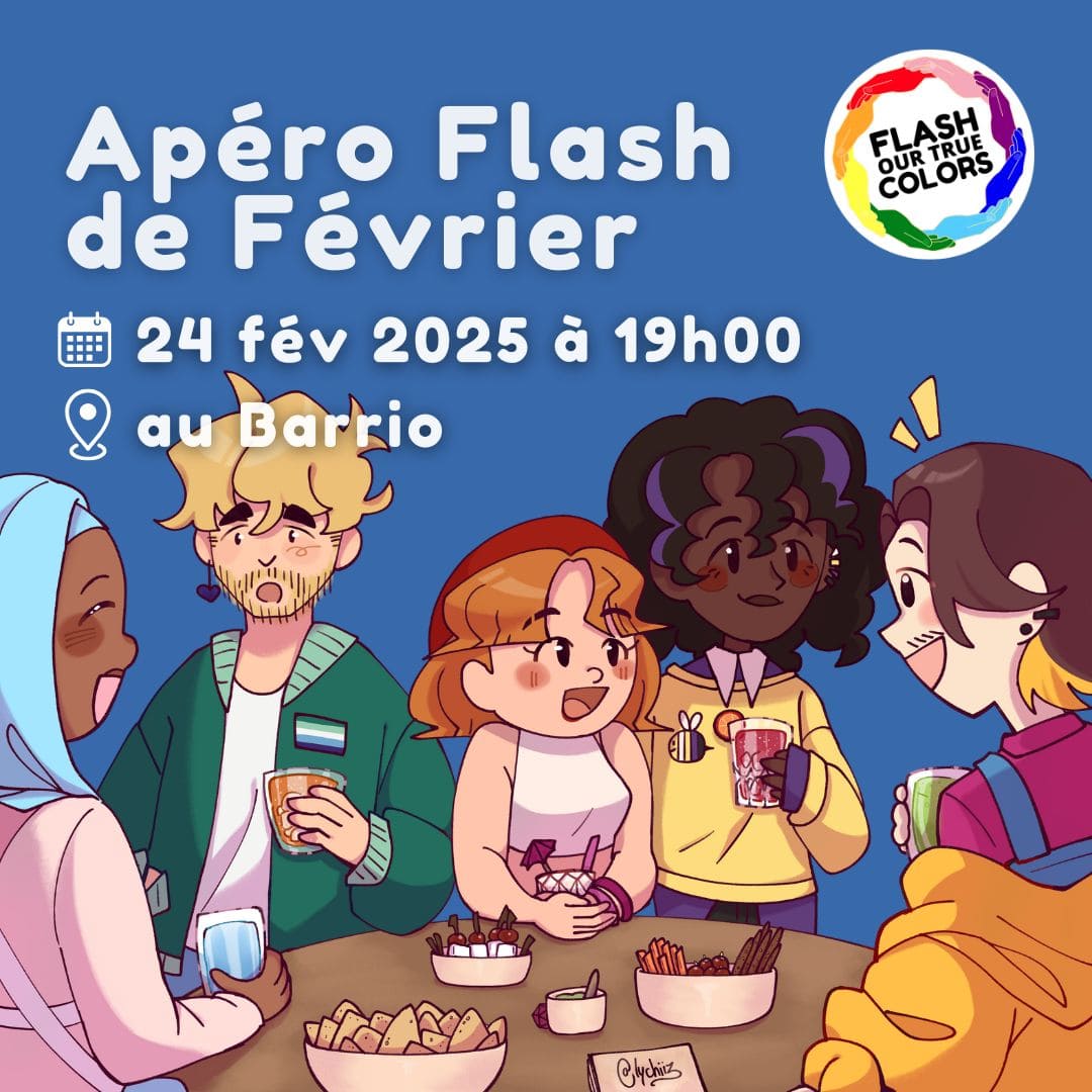 Affiche de l'apéro sans jugement de février de Flash Our True Colors