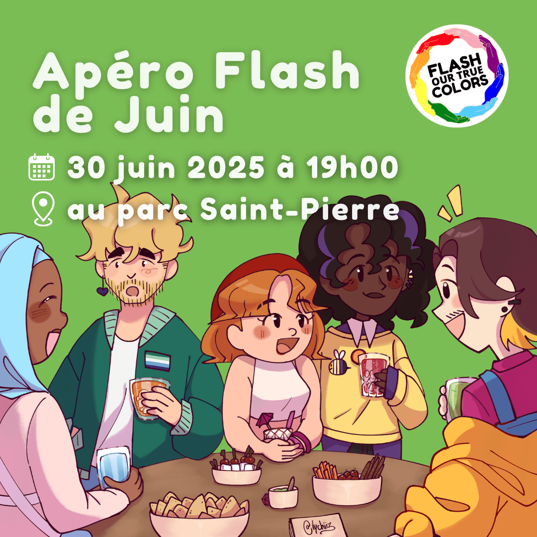 Affiche de l'apéro sans jugement de juin de Flash Our True Colors