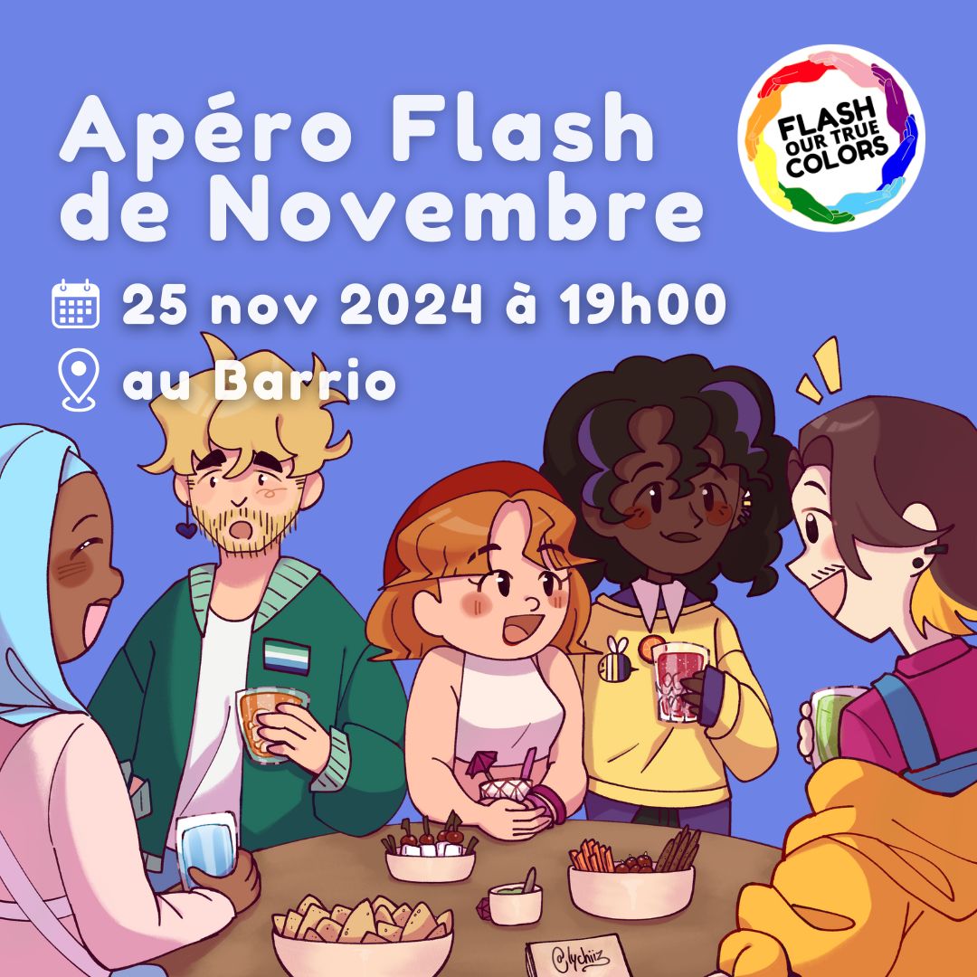 Affiche de l'apéro sans jugement de novembre de Flash Our True Colors