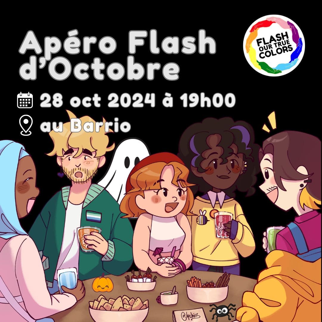 Affiche de l'apéro sans jugement d'octobre de Flash Our True Colors