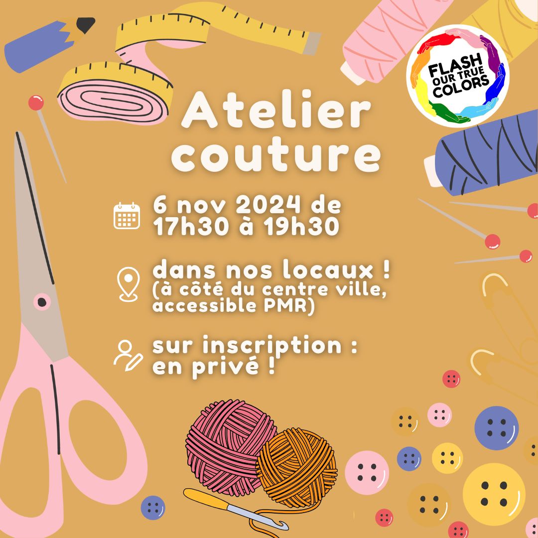 Affiche de l'atelier couture de novembre de Flash Our True Colors