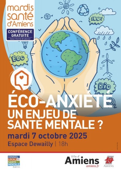 Affiche de la conférence Mardi Santé sur l'écoanxiété comme enjeu de santé mentale le 7 octobre 2025