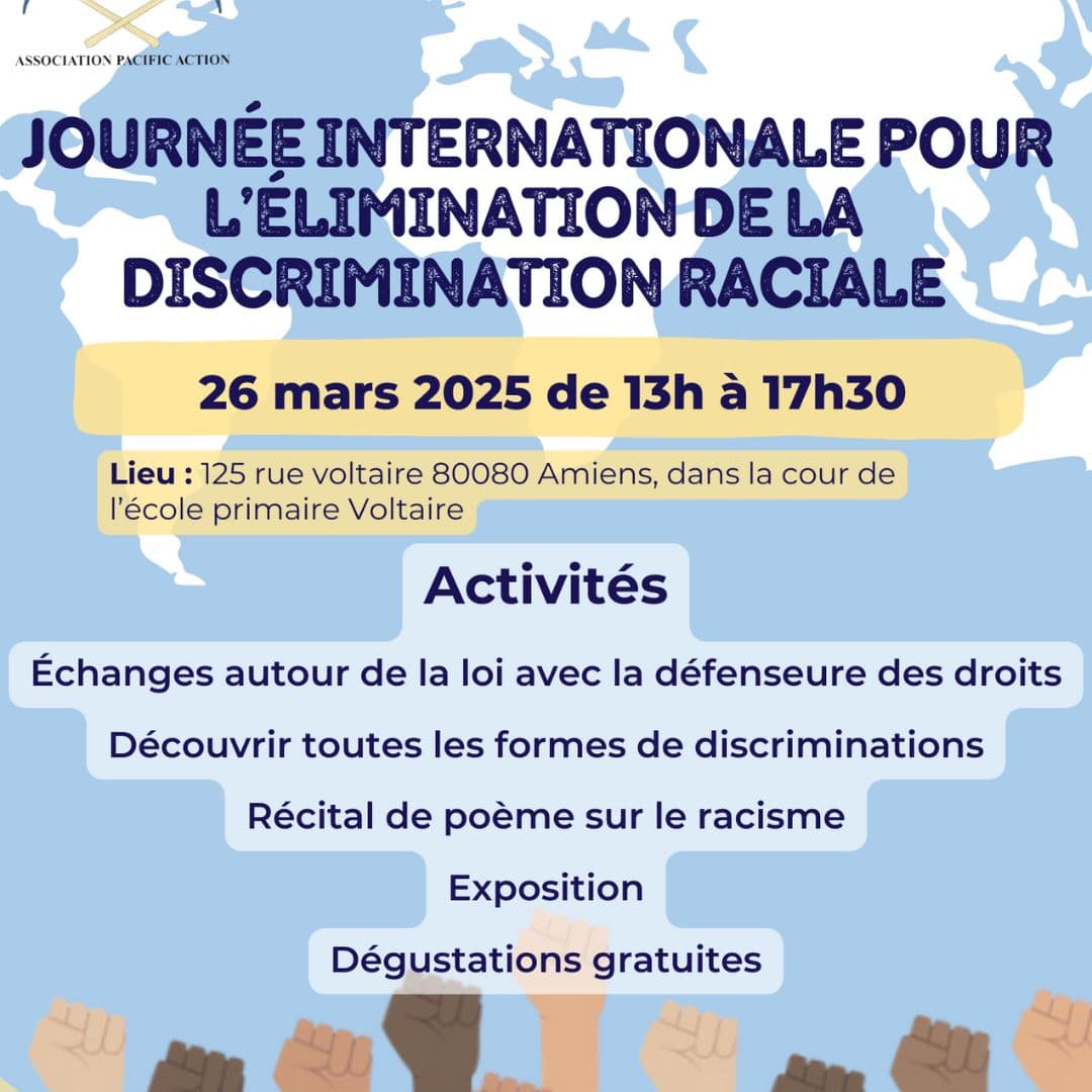 Poster of the International Day for the Elimination of Racial Discrimination organized by Pacific Action in Amiens