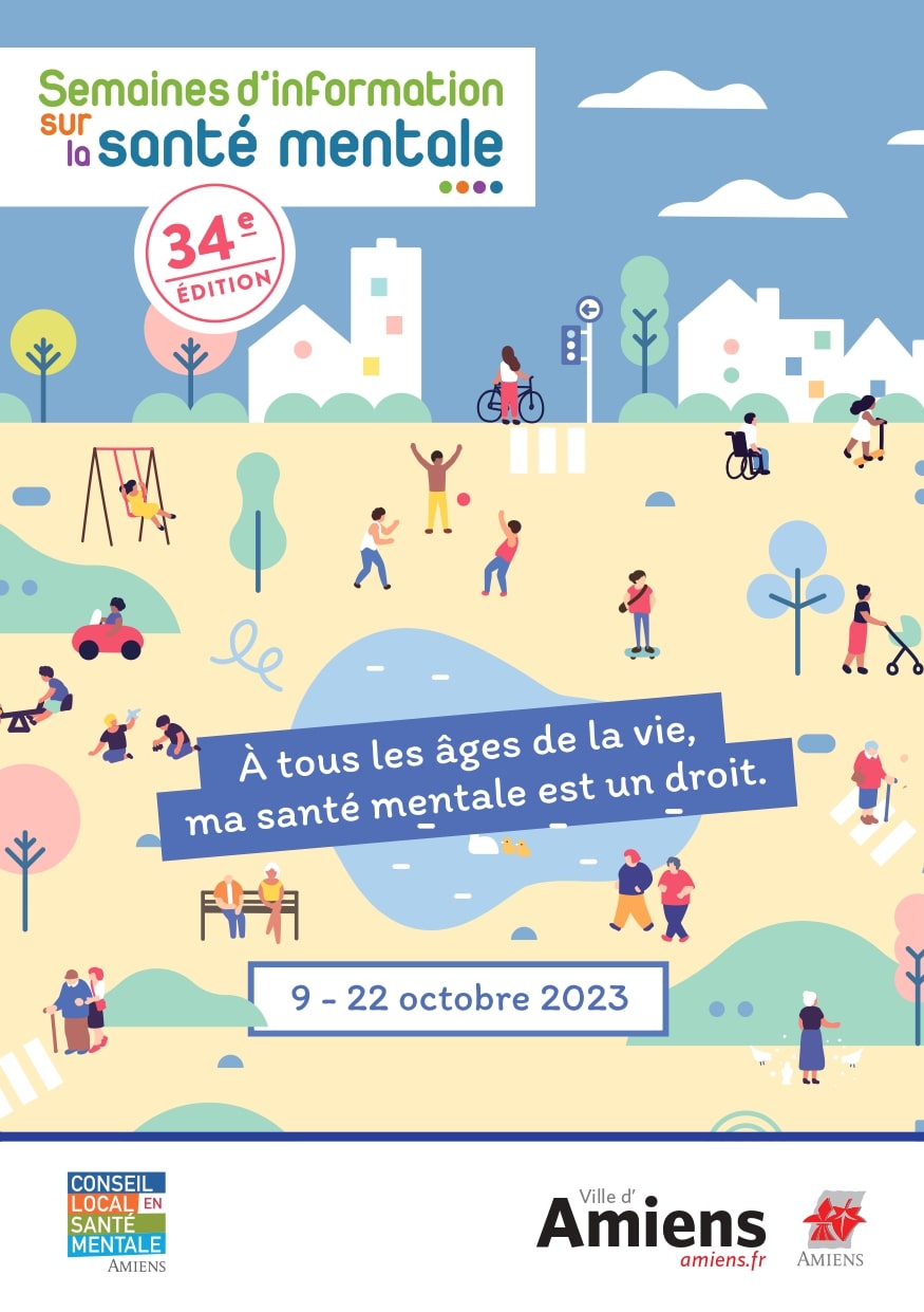 Affiche des semaines d’information sur la santé mentale à Amiens en 2023
