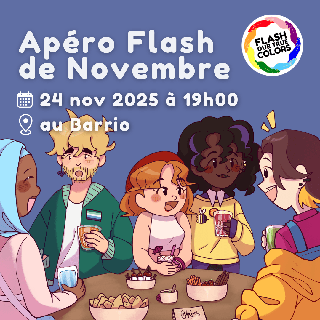 Affiche de l'apéro sans jugement de novembre de Flash Our True Colors
