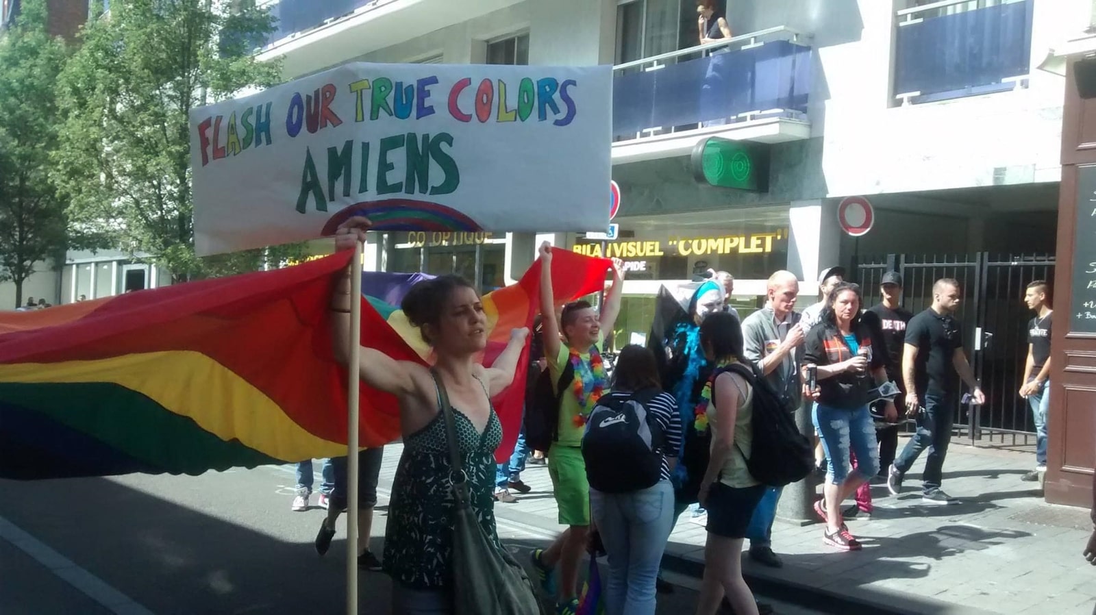Flash Our True Colors activist at Paris Pride march in 2015