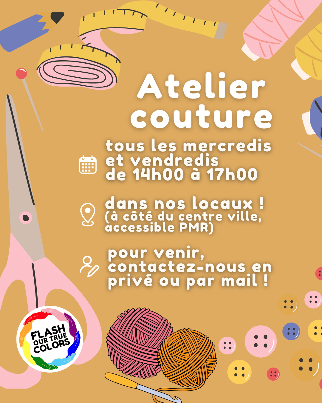 Poster of Flash Our True Colors sewing workshop